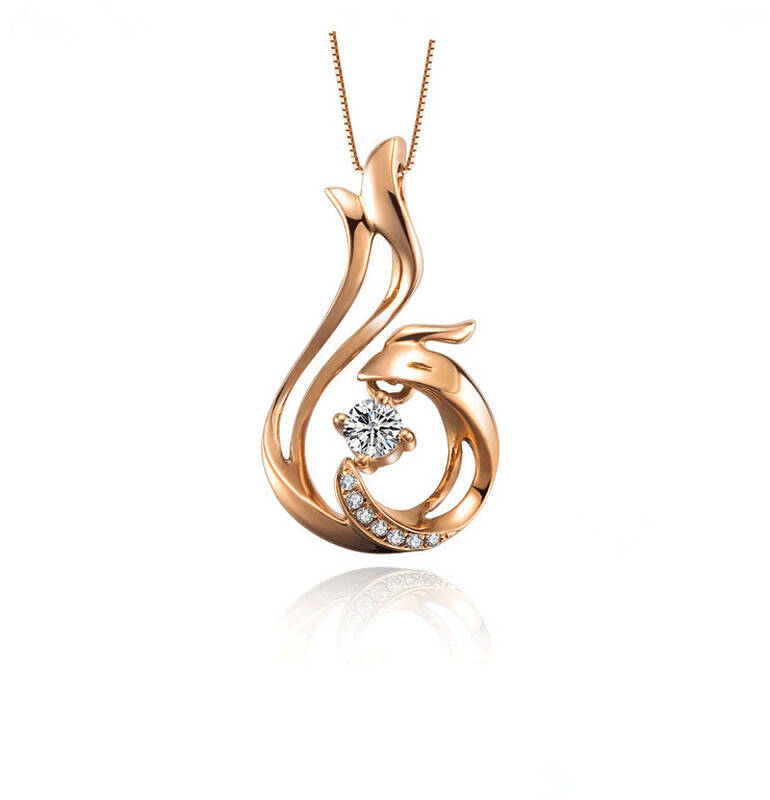 liruoshi珠宝-18k钻石吊坠 凤凰年终热卖 共15分18k白金钻石吊坠