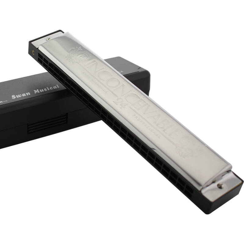 swan 天鹅 24孔中音口琴 音高比复音口琴低八度 银色 c调
