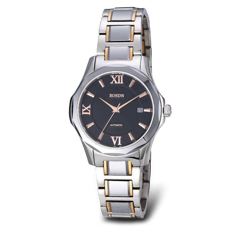 劳士顿(rosdn)全自动机械表男士手表2042间钨钢商务情侣对表男表 玫瑰