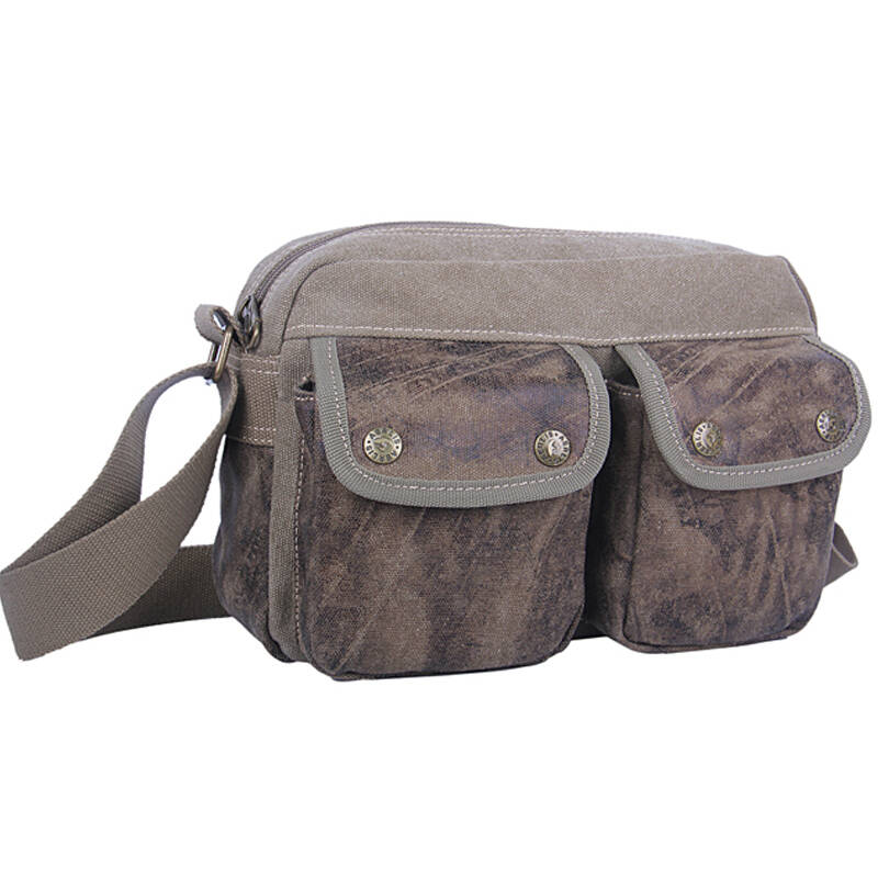 aerlis新款时尚帆布涂层斜挎包单肩包挂包复古邮差男包 卡其色