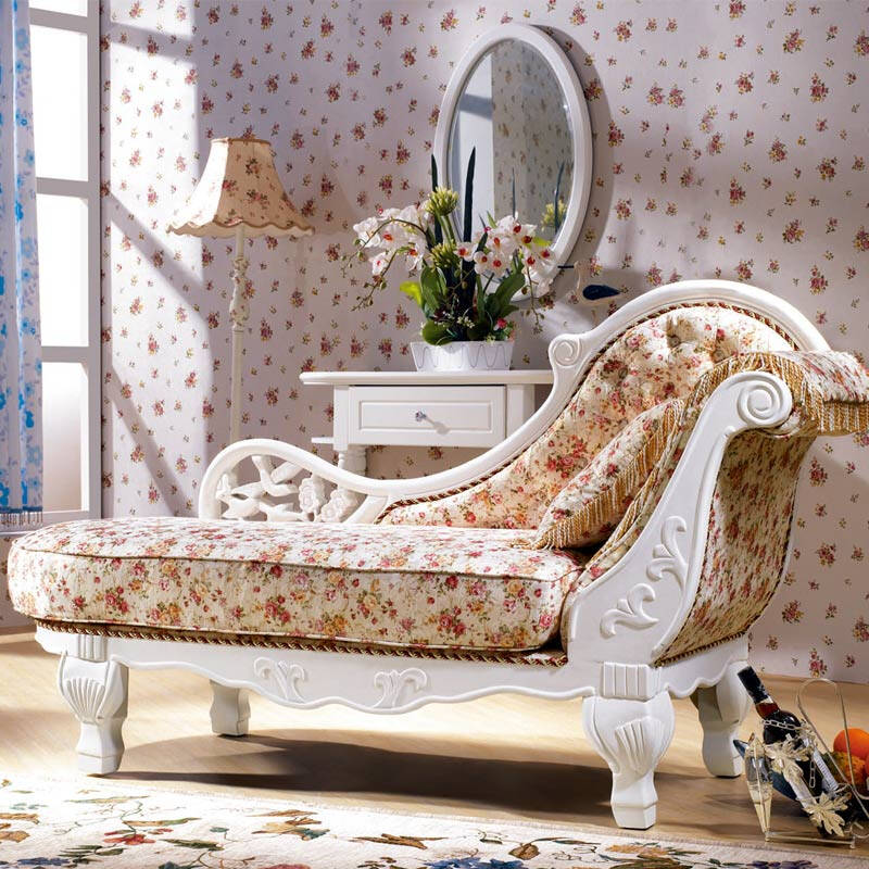 里外 韩式田园贵妃椅 实木框架 休闲椅 贵妃椅沙发 930 贵妃椅