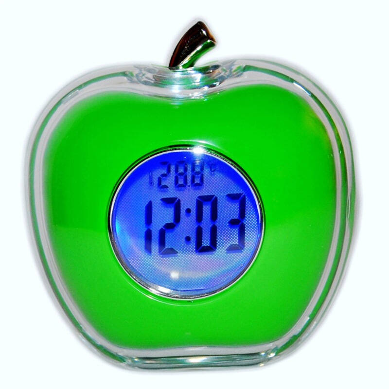 timess闹钟 儿童时尚创意苹果钟表温度语音报时学生电子钟g801绿【图