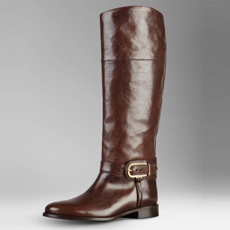 burberry /巴宝莉 秋冬新品 女士时尚水牛皮拉链高筒靴 38857781 棕色