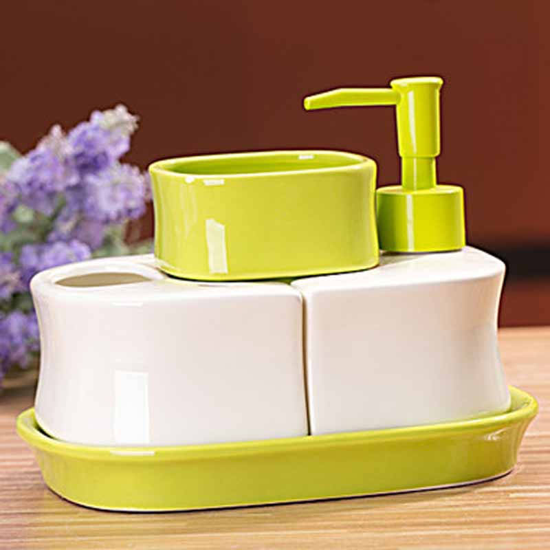 快乐鱼 多功能陶瓷卫浴四件套 带托盘奢华浴室洗漱用品套件 ajh30 jf