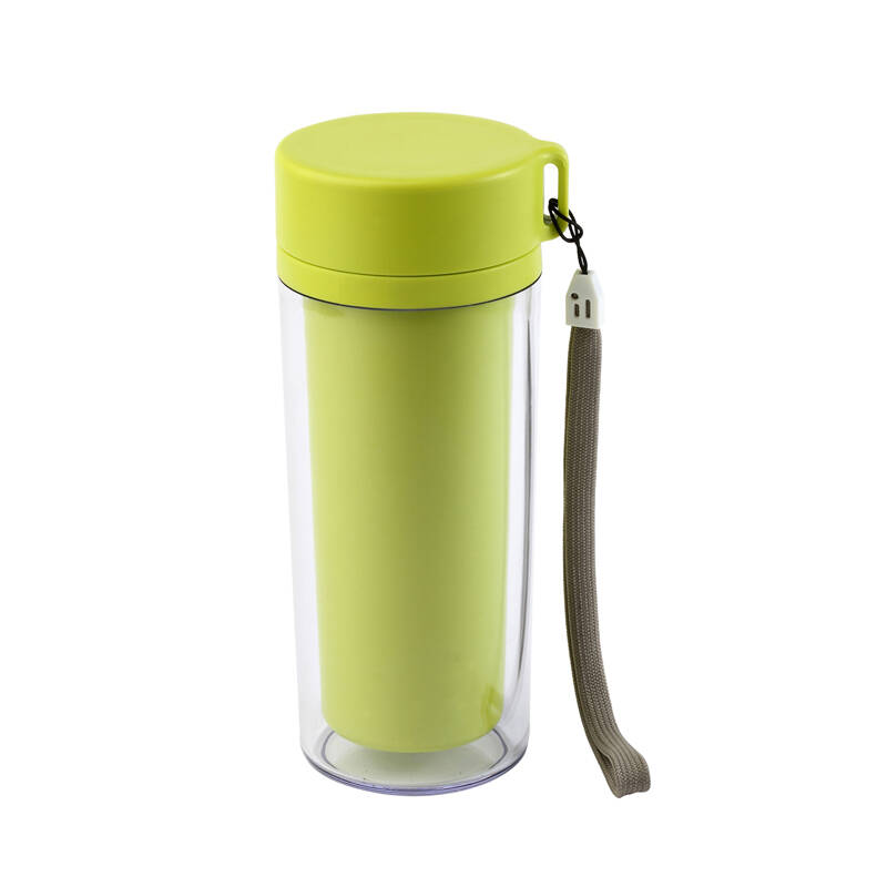 私家良品cica 双层隔热300ml水杯带提绳随身杯 便携防漏塑料杯子 绿
