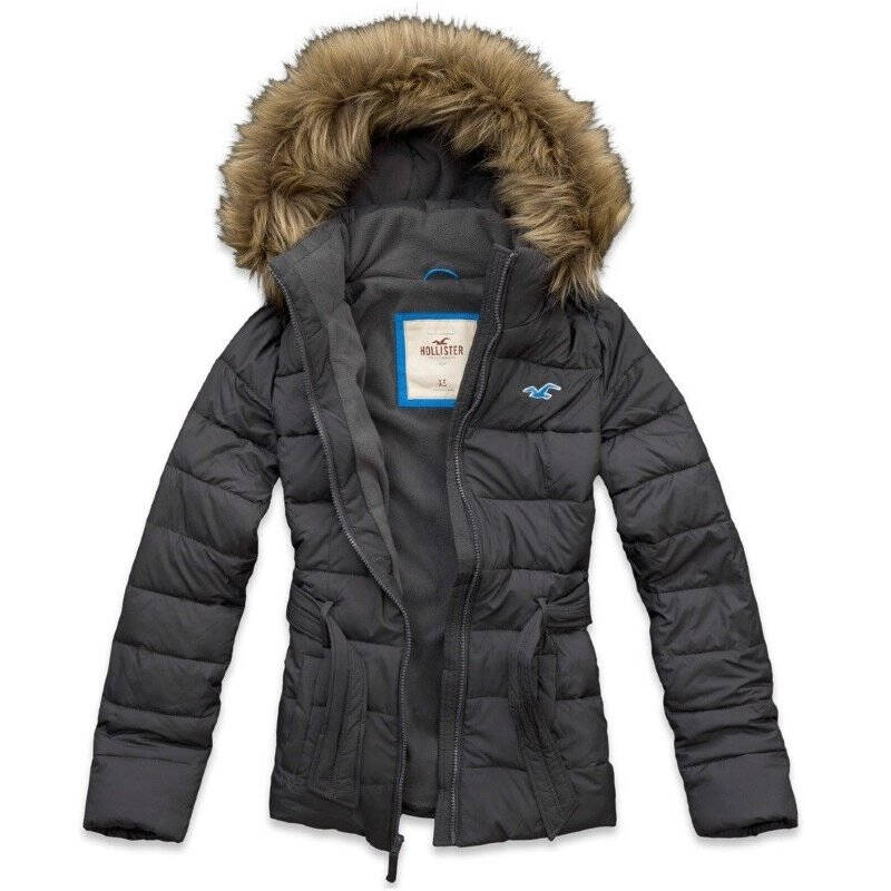 hollister 女士连帽拉链棉外套 灰色 s