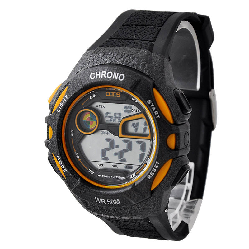 奥迪斯(ots)电子表 多功能数显运动led电子学生表 多色 t6971g 黄色