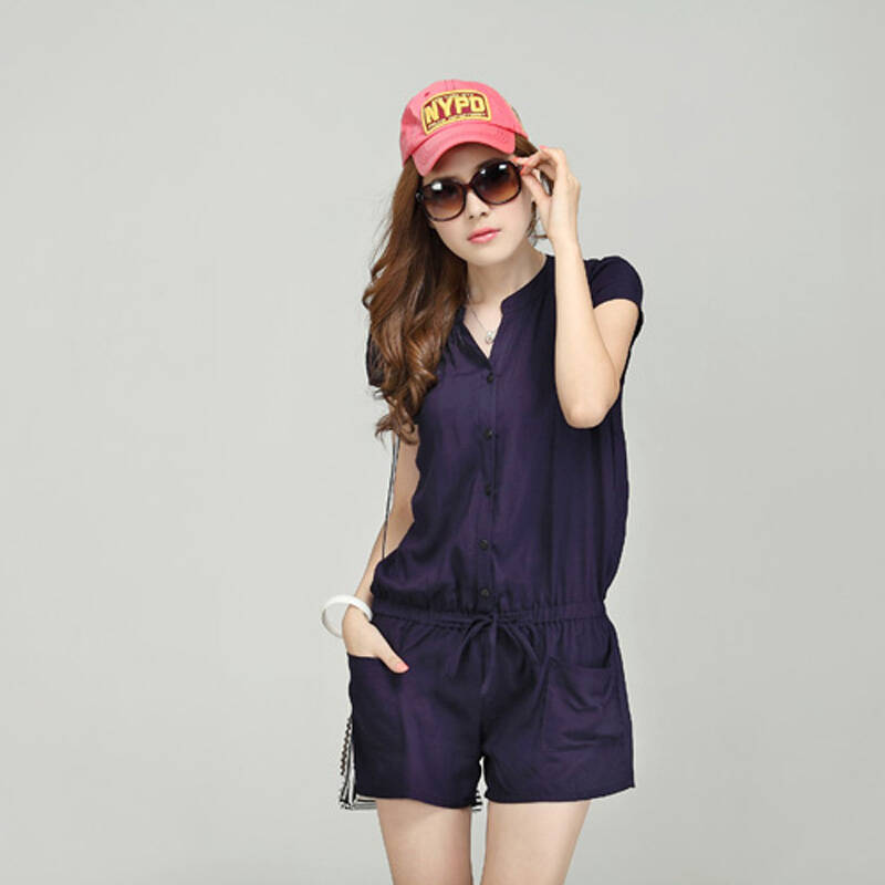 麦田姑娘 韩版女装夏装清仓连体裤小清新显瘦女装连身裤短裤女裤n1762