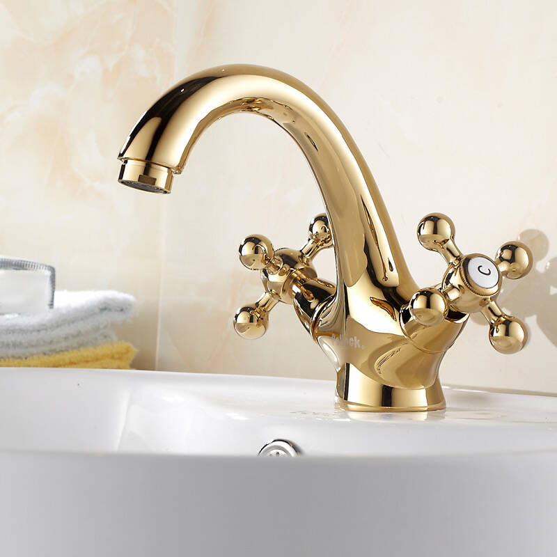 波洛克 欧式金色龙头 镀金水龙头 双把面盆龙头 仿古洗脸盆龙头冷热