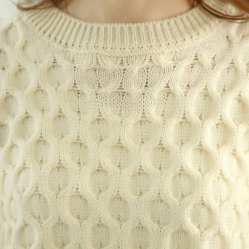 大唐牡丹2014新春款韩版时尚女士纯色花型圆领针织衫毛衣 米色 均码