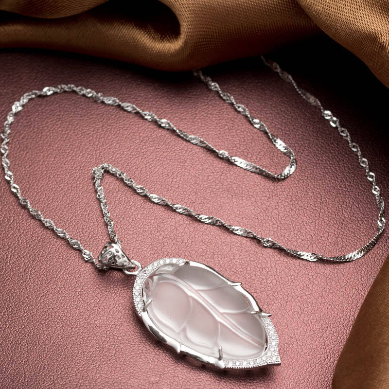 麦珠珠 天然水晶叶子挂坠 925银镶白水晶吊坠男女款项坠饰品 4774msyd