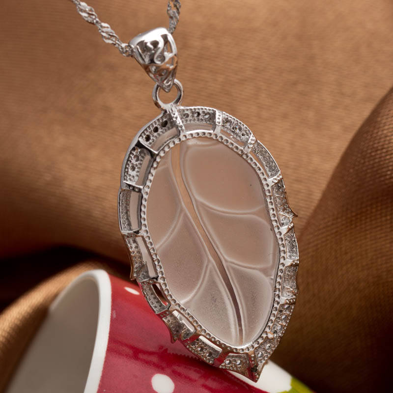 麦珠珠 天然水晶叶子挂坠 925银镶白水晶吊坠男女款项坠饰品 4774msyd