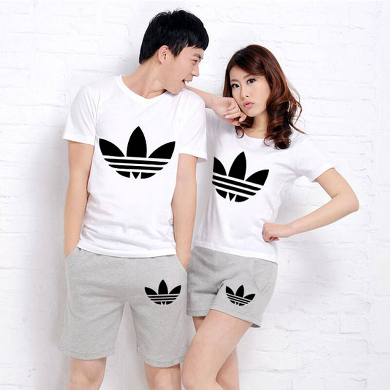 卜伦女装夏装新款韩版男女款情侣套装短袖t恤b 9005 白衣灰裤 男款xxl