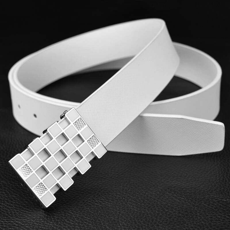 皮享 正品韩版 白色时尚皮带男士腰带男潮 平滑扣 优雅风格 真牛皮