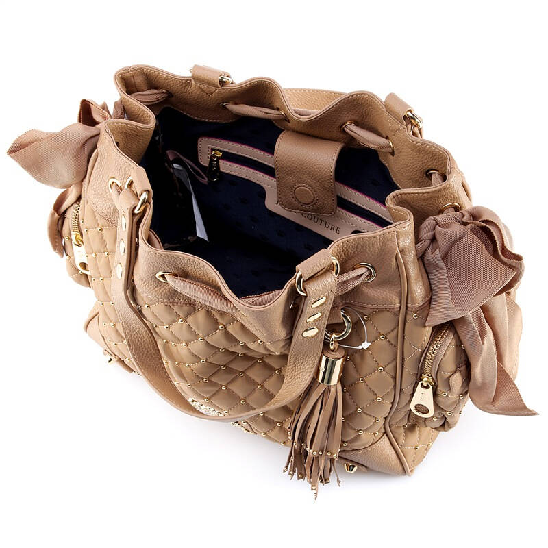 juicy couture 橘滋 女款卡其色菱格 金属铆钉手提包 yhru3363 252 rs