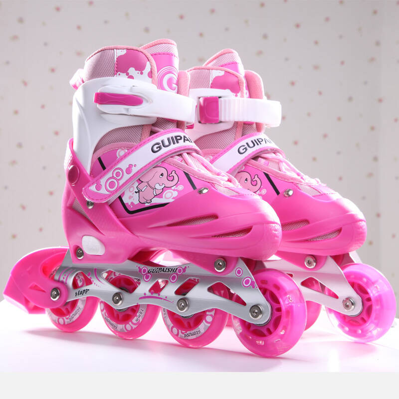 贵派仕 溜冰鞋可调节儿童旱冰鞋轮滑鞋滑冰鞋豪华套装g853 粉色 全闪