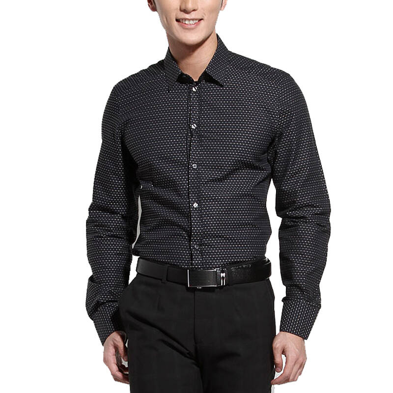 dolce&gabbana d&g杜嘉班纳 男士全棉时尚修身长袖衬衫 蓝黑色 38