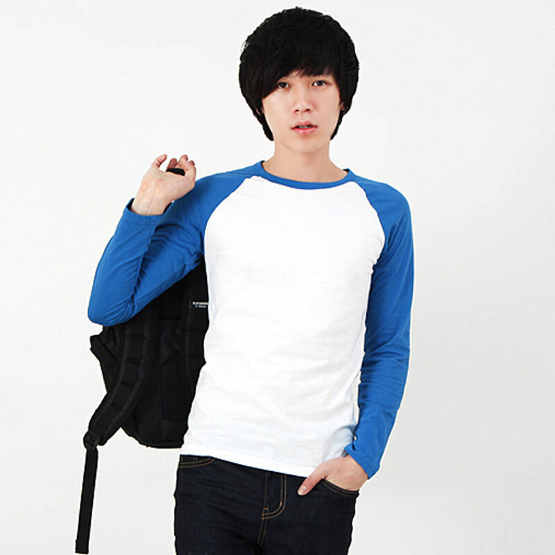 ldb 2014热卖新品男装长袖t恤 韩版修身圆领体恤 男撞色休闲t恤1403