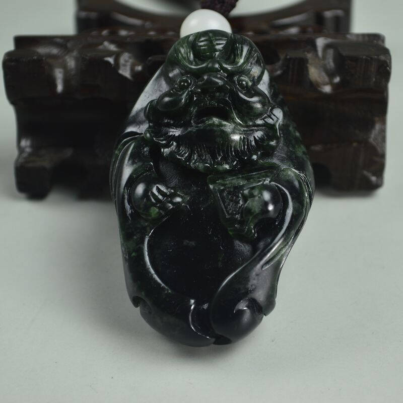 齐玉轩 天然岫玉/蛇纹玉钟馗手把件开光玉石玉器手玩件辟邪保平安附