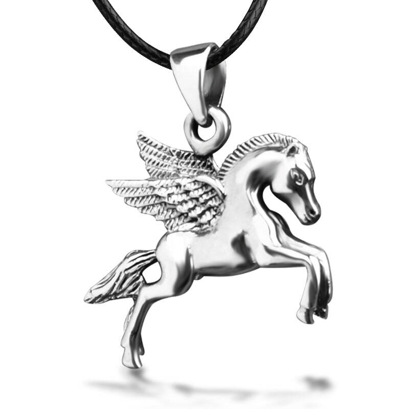 bahamut 925银饰 生肖马本命年希腊神话天马吊坠男项链 男女适用