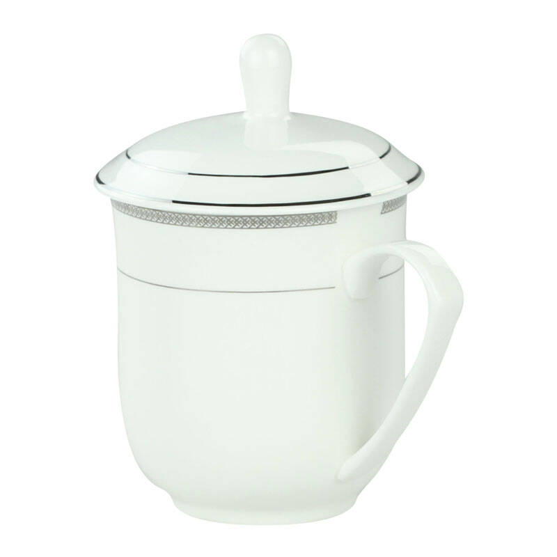 雅诚德 陶瓷带盖茶杯 单只 办公茶杯陶瓷带盖水杯 瓷杯子 办公会议杯