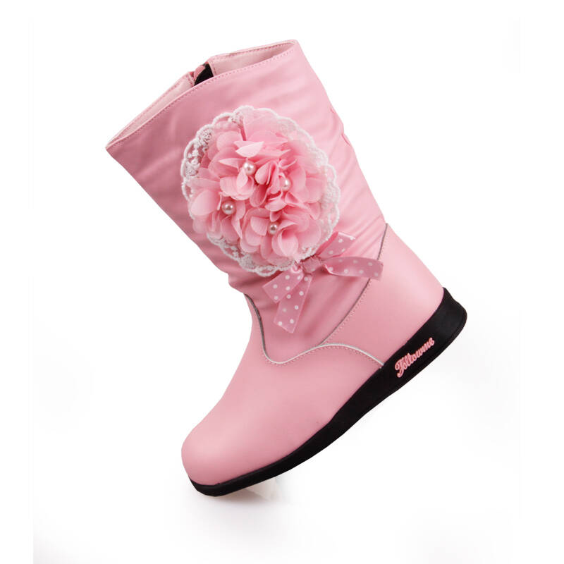 富罗迷 女童靴子雪地靴童靴童鞋 真皮鞋 粉色 31码/内长约199mm