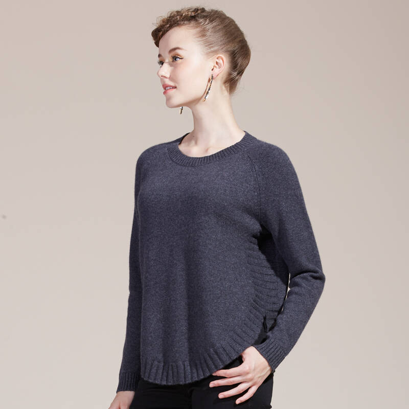 衣尚毛衣圆领针织衫套头羊绒衫女式新款100%纯羊绒 85062 碳灰 (xl)