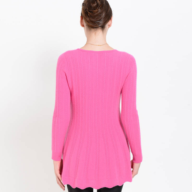 100%纯羊绒衫中长款 荷叶边下摆羊毛衫纯色毛衣 玫粉色 xxl/110