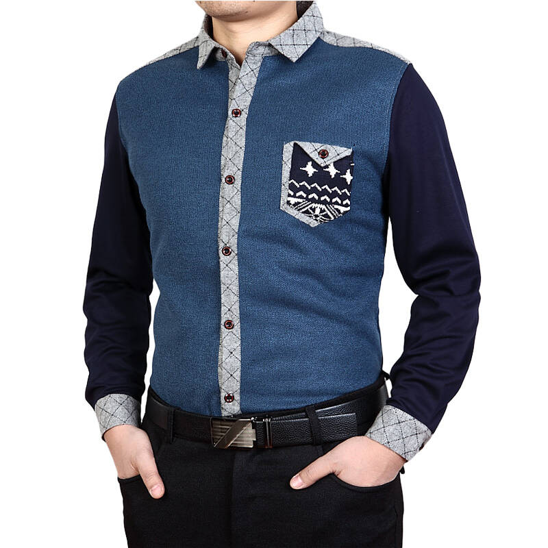 2014春装新品 威格宝男装 商务休闲衬衫 23679 蓝色 蓝色 l