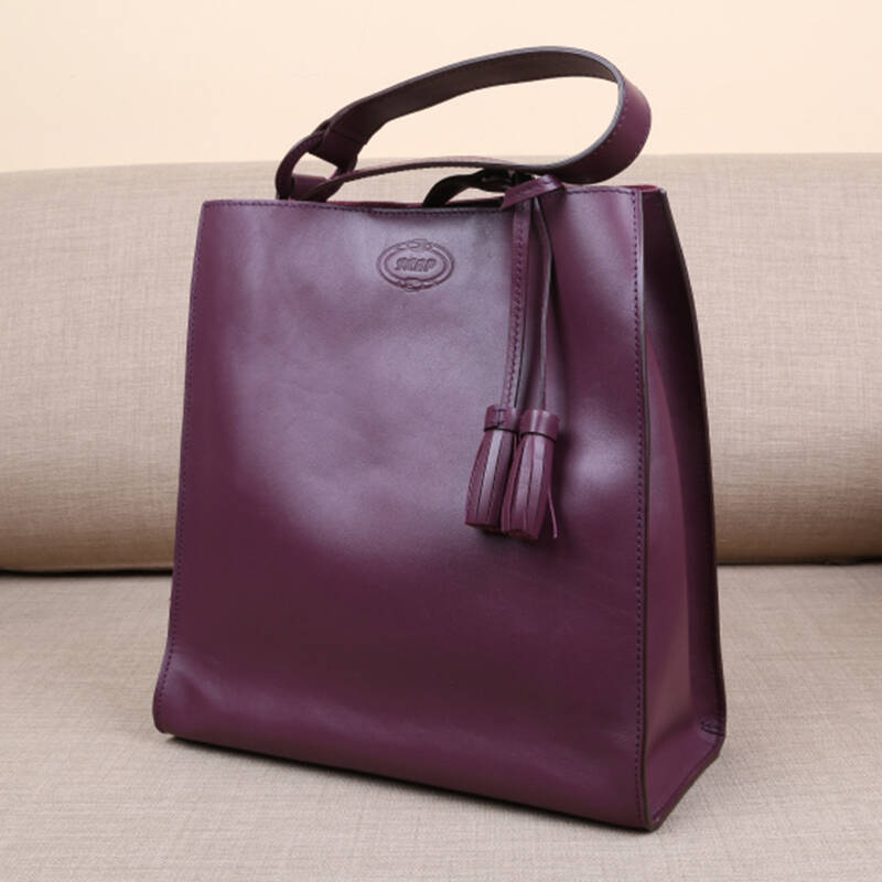 skap圣伽步头层牛皮真皮超轻奢华舒适休闲女包简约时尚敞口手提包单肩