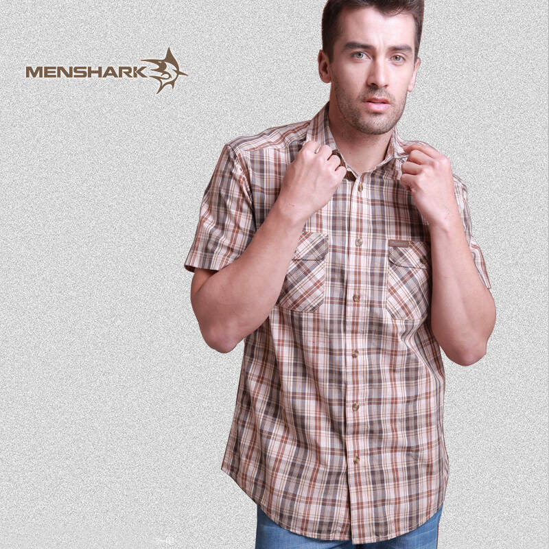 鲨鱼正品夏季新款时尚休闲衬衣 短袖衬衫男士商务休闲衬