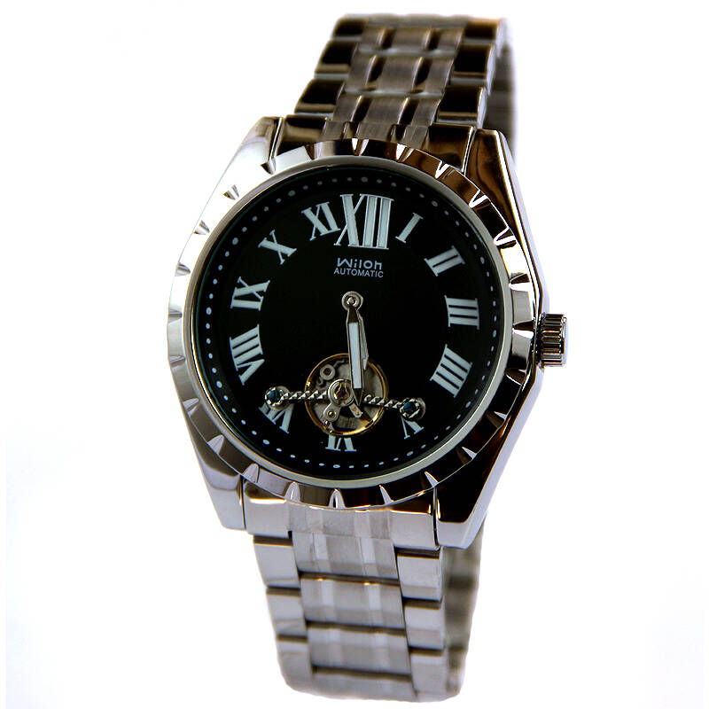 威龙(wilon)全自动机械表大表盘罗马刻度男士手表男表2039 黑表面