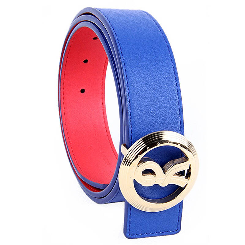 roberta di camerino诺贝达 女款蓝色头层水晶软皮带r字金属扣头真皮
