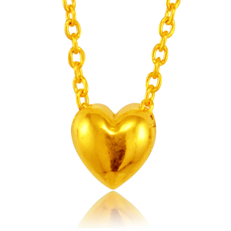 百利金珠宝 24k黄金心形吊坠 999千足金时尚小巧心形项坠 光面 0.98g