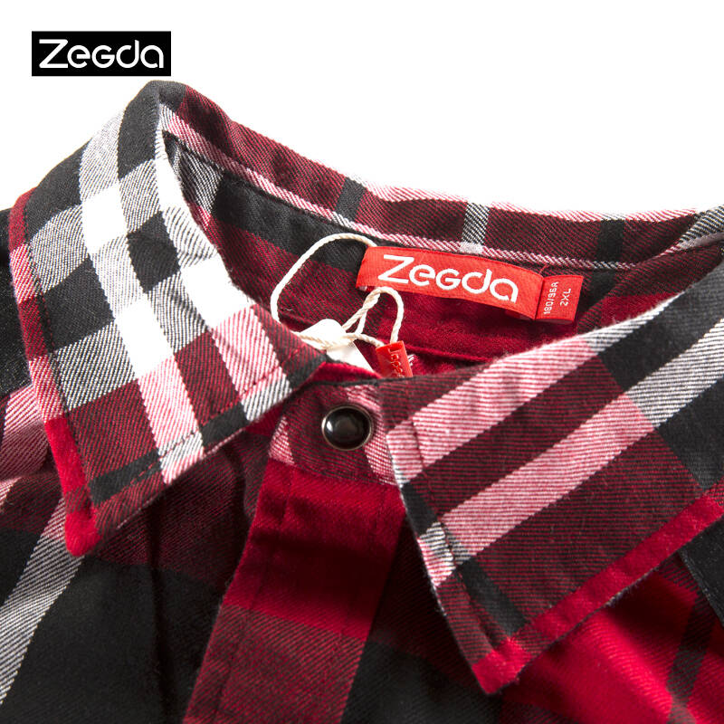 zegda正大 2013秋季新款校园休闲男款条纹衬衫 男士格子长袖衬衫 深红