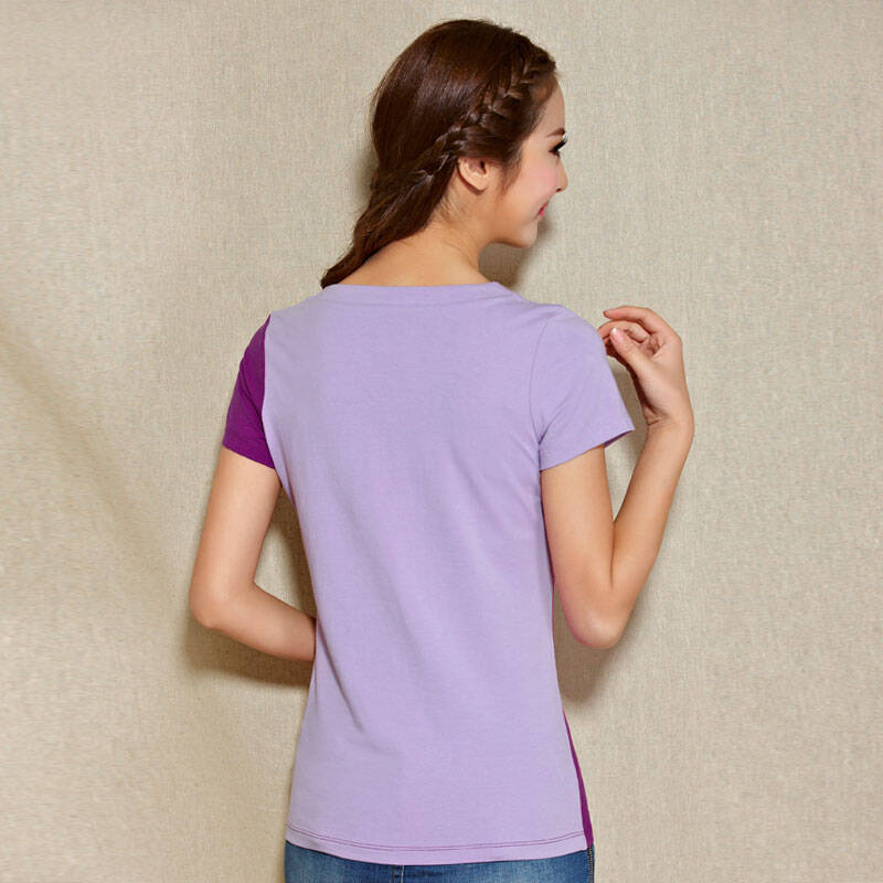 优雅斜襟撞色印花修身百搭短袖女t恤 d4037 紫色 m - 京东