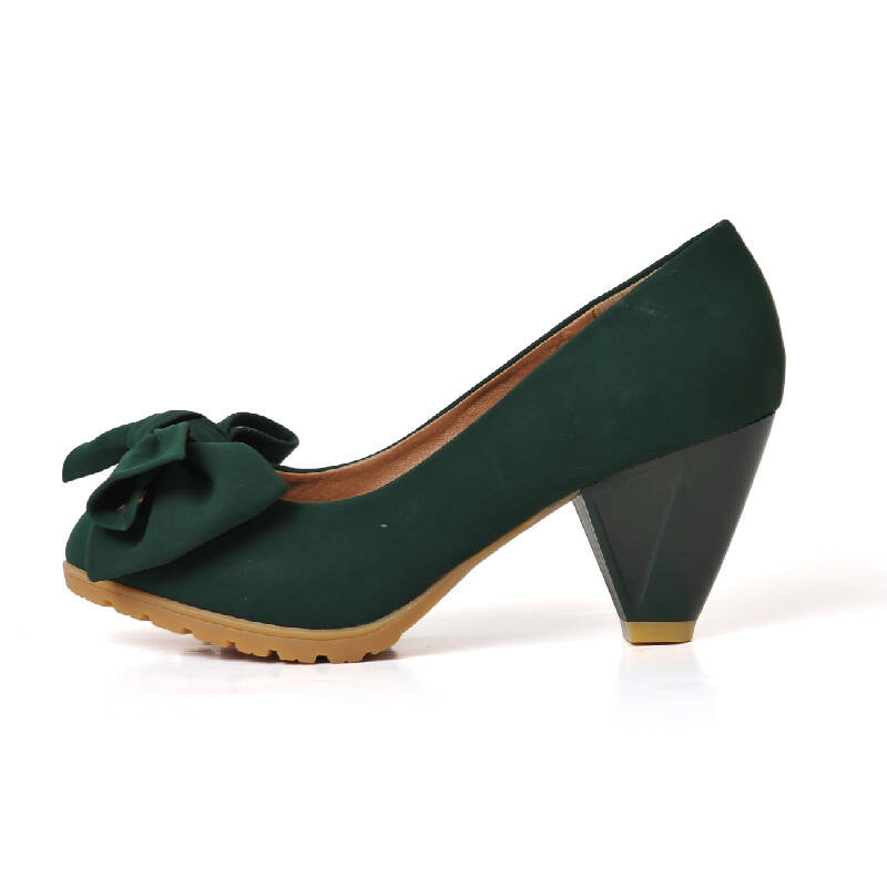 巨一2014新款单鞋 高跟防水台女鞋 粗跟蝴蝶结装饰女单鞋子 绿色 39