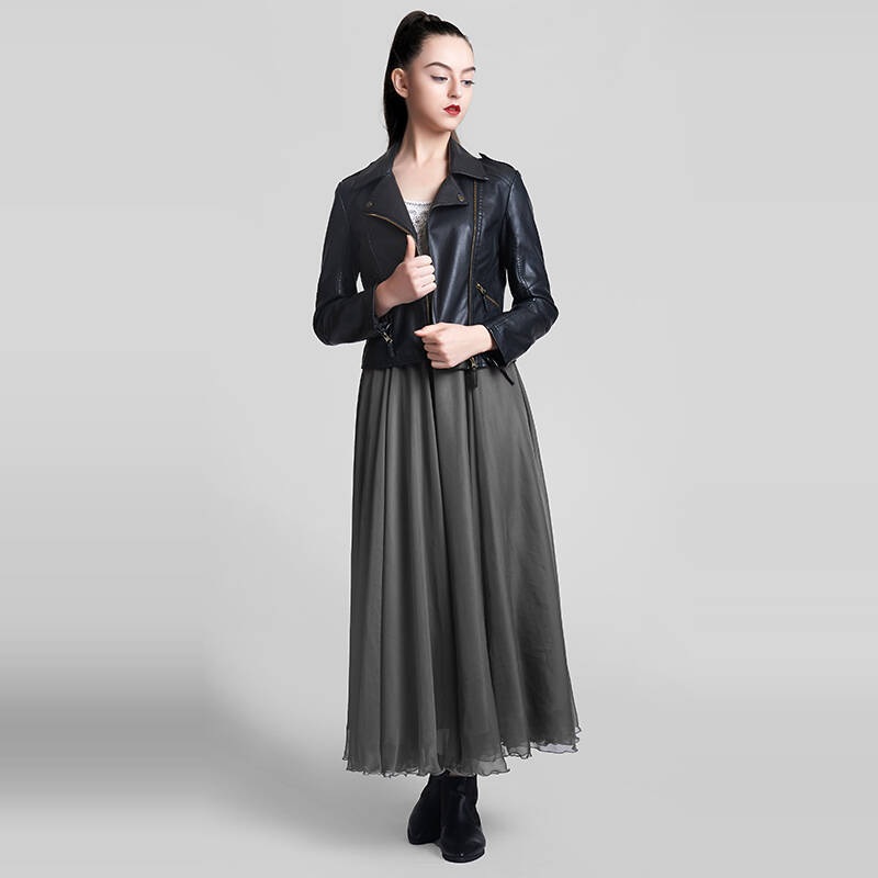 波西米亚雪纺长裙高腰显瘦度假拖地裙 百搭必备款 倾乔纱炭灰四片裙