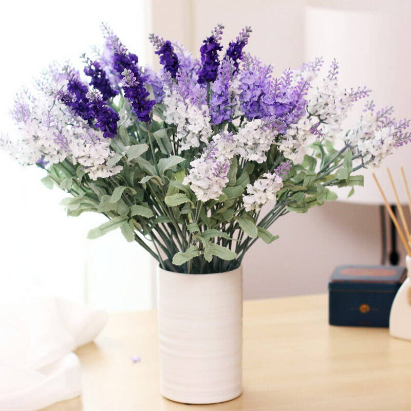 头薰衣草套装成品客厅假花装饰花卉室内装饰品干花花艺 9枝混搭配花瓶