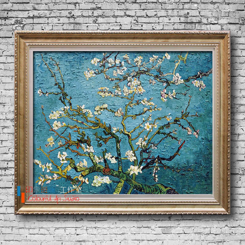 梵高 杏花 纯手绘油画 客厅别墅酒店卧室装饰有无框画 花卉风景 世界