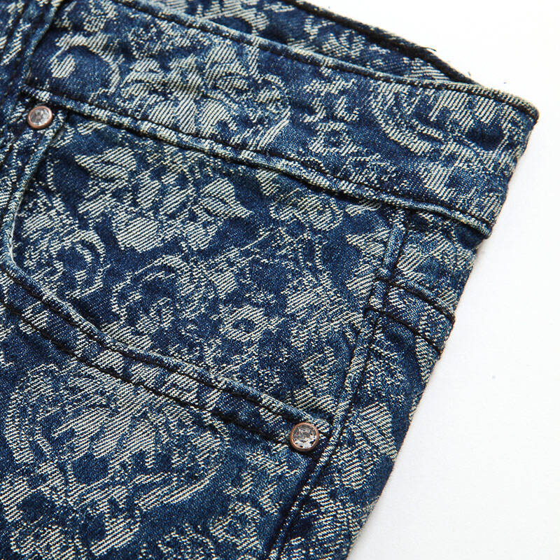 lagogo 拉谷谷 春季新款复古花纹水洗牛仔裤4au666a129 藏青(77) l165