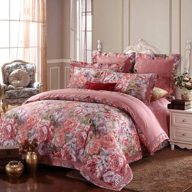 玫琳凯家纺 床品套件 色织提花全棉婚庆六件套 百花仙子1.