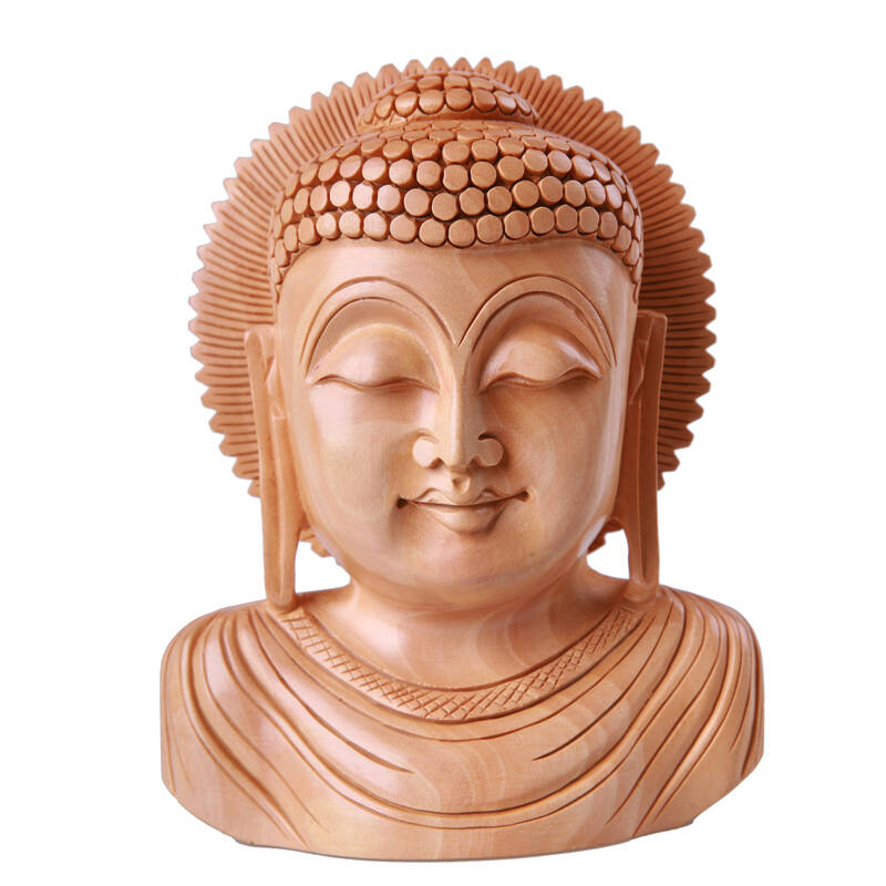 者梅 印度进口镇宅安居精雕杉木大头佛像 摆件6英寸