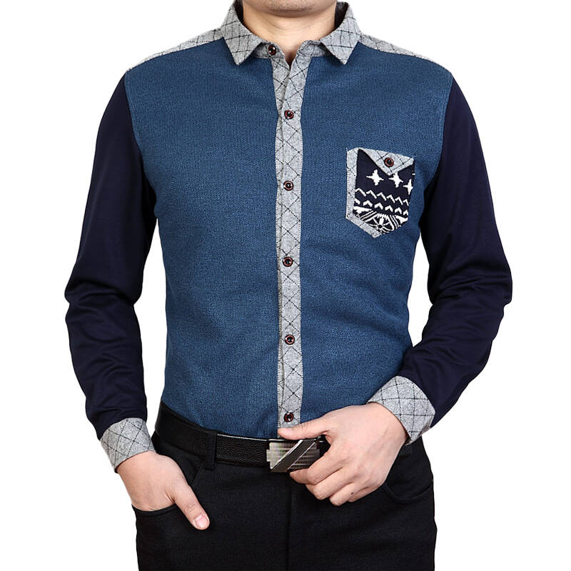 2014春装新品 威格宝男装 商务休闲衬衫 23679 蓝色 蓝色 l