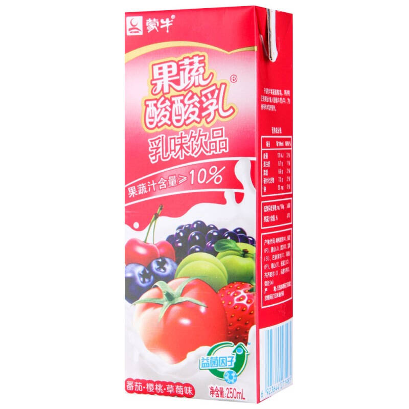 自营 【京东超市】蒙牛 果蔬酸酸乳(草莓 樱桃 番茄)250ml*12 整箱装