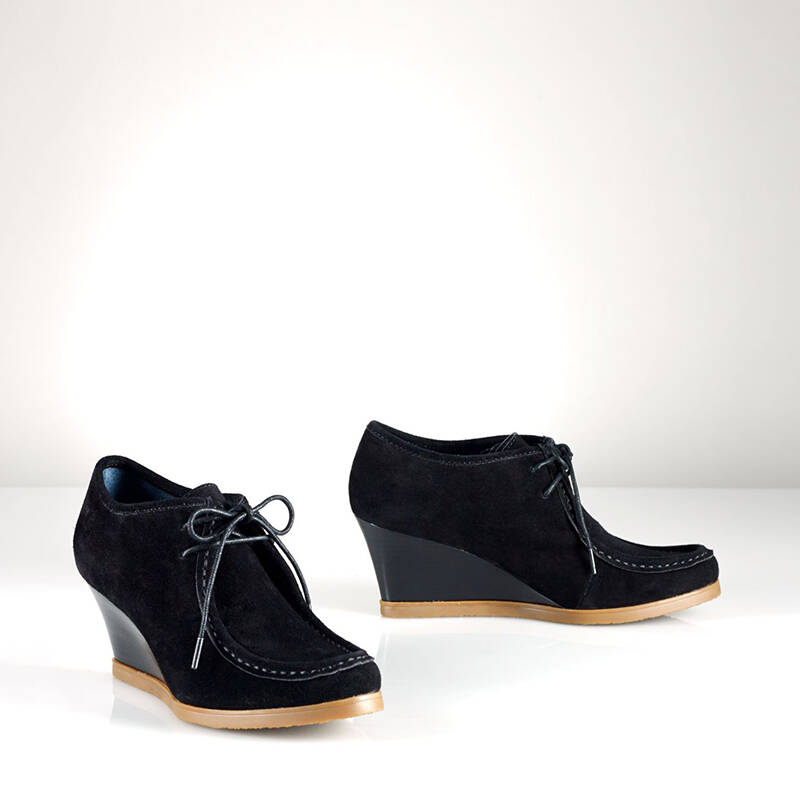 polo ralph lauren/保罗拉夫劳伦 单鞋女款麂皮绒面坡跟女鞋23897416