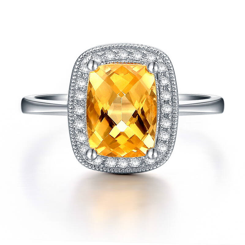 4克拉天然黄宝石24颗钻石群镶女戒指 c暖阳 18k暖阳