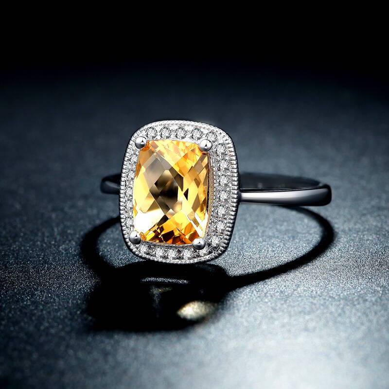 4克拉天然黄宝石24颗钻石群镶女戒指 c暖阳 18k暖阳