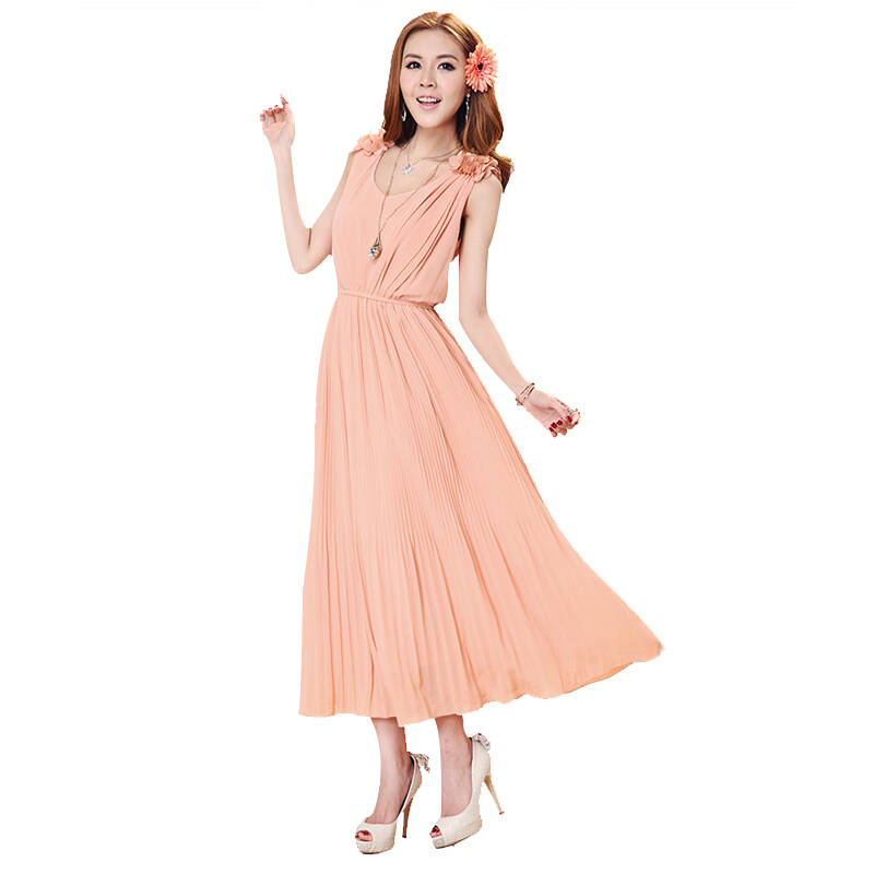 yoyo2013夏季波西米亚女装长裙 夏装新款日韩连衣裙8907 皮粉 l