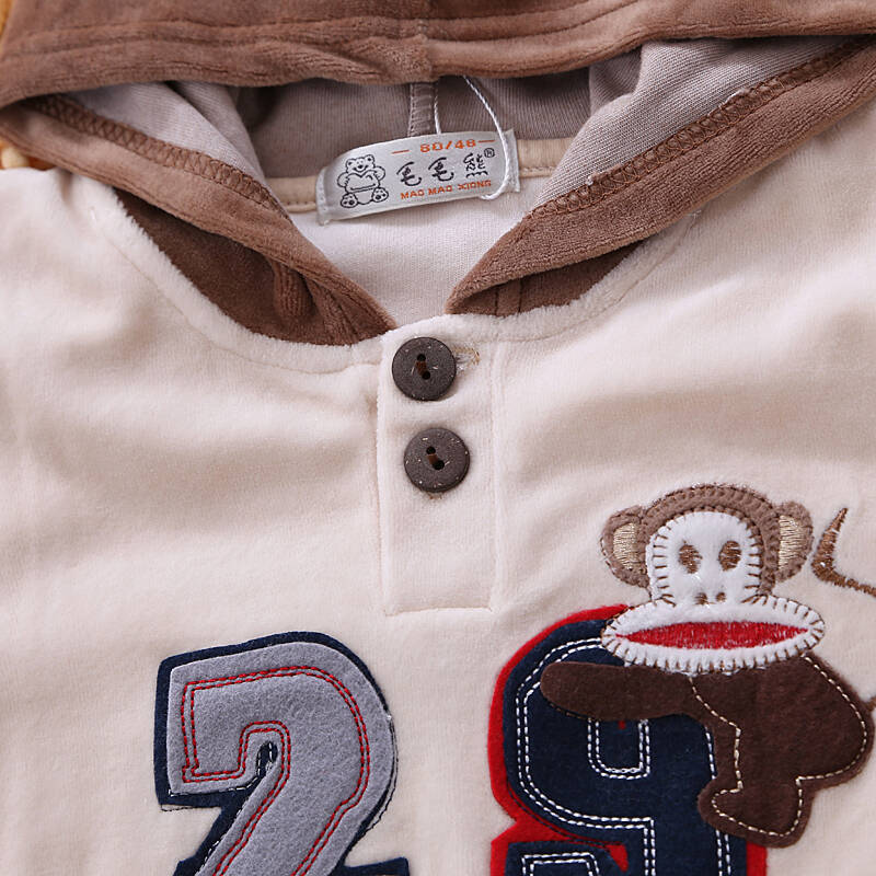 毛毛熊2013新款宝宝男女童装婴儿春装天鹅绒小猴子衣服6-12月 杏色 80